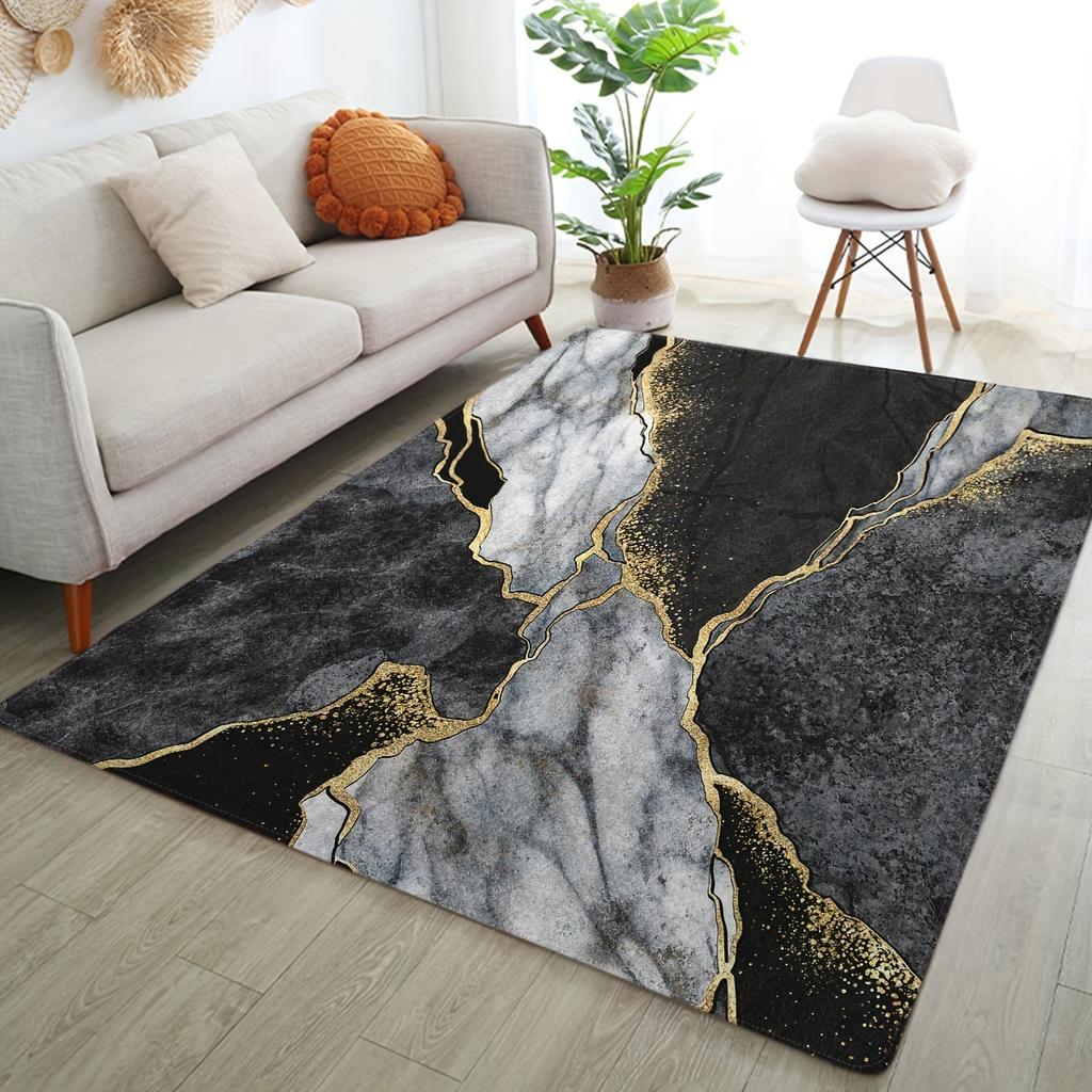 Luxury Black Marble Print Kitchen Mat Soft Thickened Kitchen Floor Mat Waterproof Non-slip Oil-proof Floor Mat Runner Rug