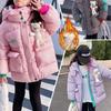 Winter Keep Warm Princess Girls Jacket Grid Design Padded Lining with Velvet Hooded Heavy Coat for Kids Sent Bear Doll