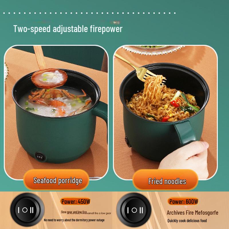 Компактная многофункциональная электрическая лапшеварка: Сковорода с антипригарным покрытием и кастрюля из нержавеющей стали для общежитий