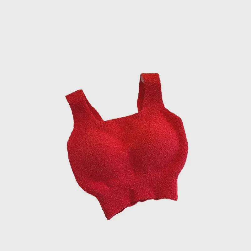 Встроенный жилет-комбинезон из плюша ягненка с нагрудными подушечками — теплый слой без бюстгальтера для осени и зимы