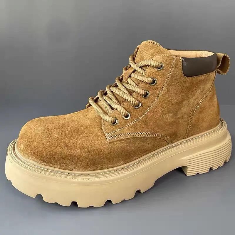 Мужская обувь осень и зима новая коровья кожа британский ретро толстая подошва высокий верх кожа повседневная рабочая рыжая ботинки Мартин