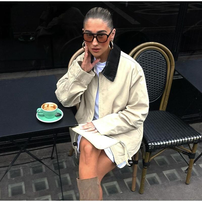 Contrast Casual Women's Jacket Full Sleeve Single Breasted Lapel Female Coats  Autumn Fashion Pockets Loose Lady Outwears