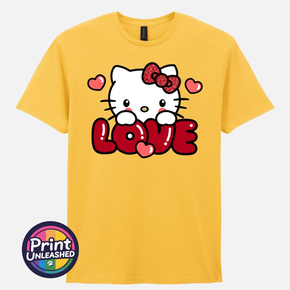 Kitty Love Tee Cute Heart TShirt Gildan 100 Cotton Kawaii Cat Top Gift Unisex