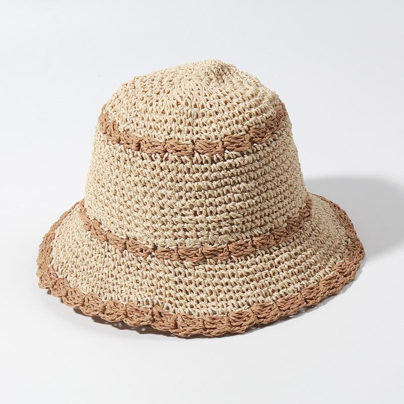 Love bucket hat ladies folding sun hat hand crocheted holiday straw hat sunshade basin hat