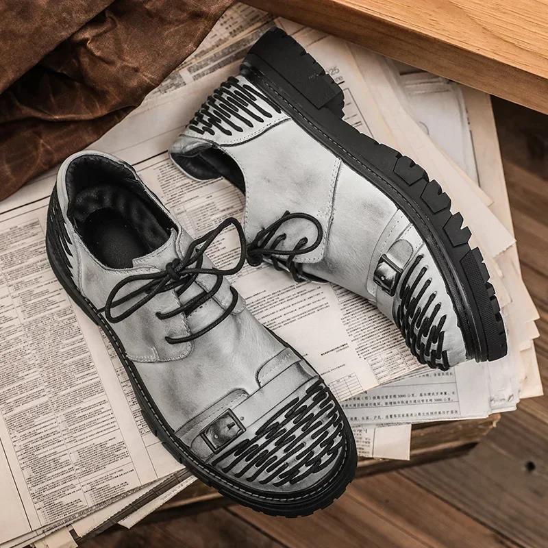 Модная Роскошная Мужская Повседневная Кожаная Рабочая Обувь Удобная Толстая Подошва Итальянская Натуральная Кожа Оксфорды Обувь для Ходьбы на Открытом Воздухе