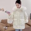 Women's Winter Autumn Hooded Fur Collar White Duck Down Jacket Coat Loose Solid Color Big Pocket Thicken Down Coat
