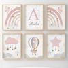 Pink Angel Girl Rainbow Wall Art Nursery Canvas Prints Painting Balloon Cloud Star Animals Posters Pictures Baby Kids Room Decor