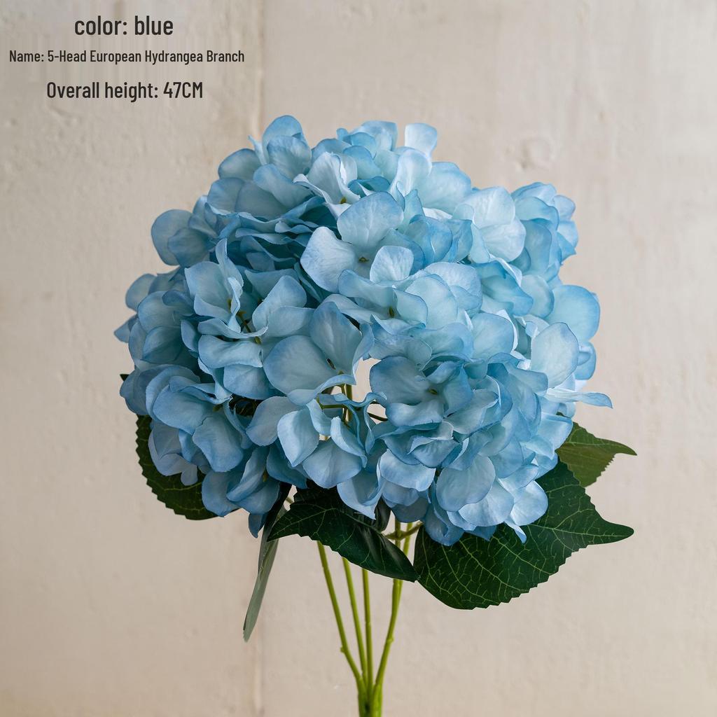 5-Head European Hydrangea Branch, Fake Rose Wedding Bouquet & Home Decoration Flower Wall
