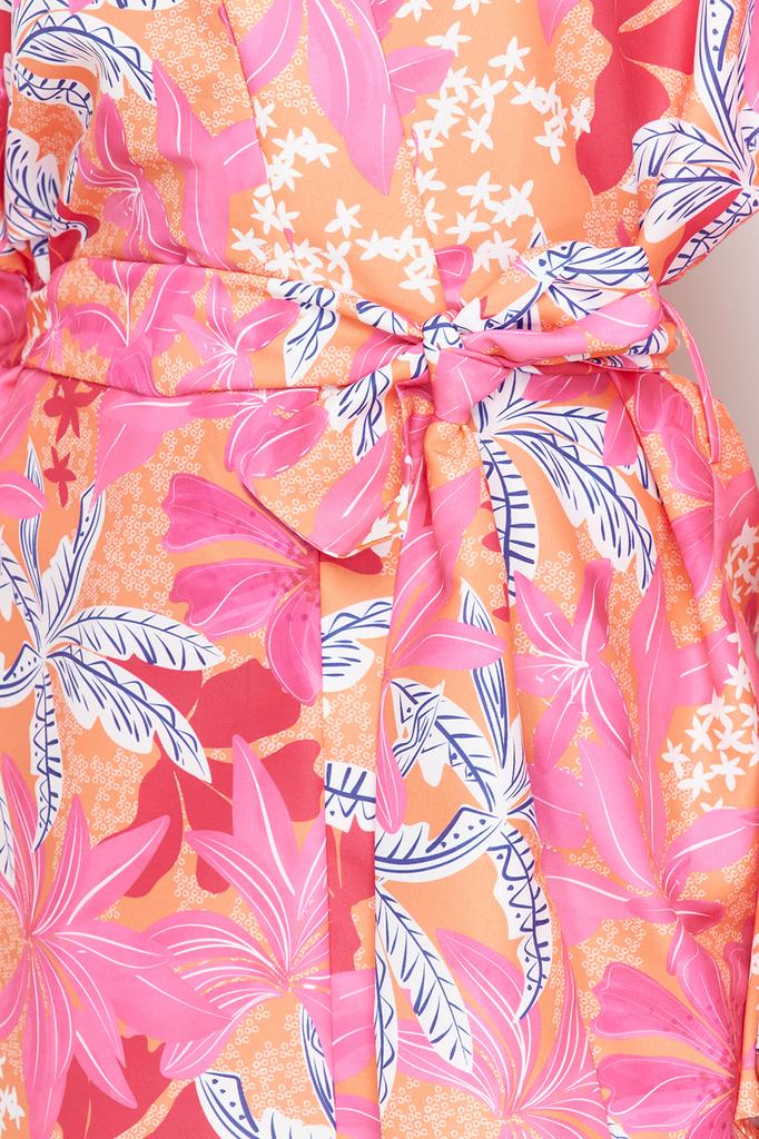 Women's Fashion New Kimono&Kaftan Floral Pattern Belted Mini Woven KimonoKaftan