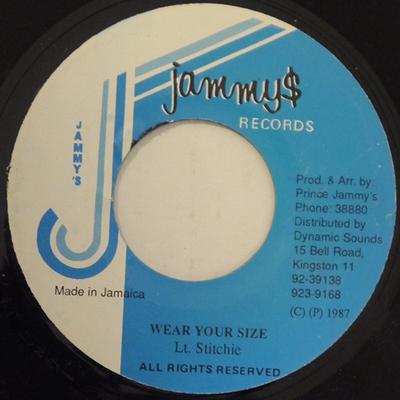 7-дюймовая пластинка LIEUTENANT STITCHIE Wear Your Size NONE Jammys Records 1987 Ямайка Регги Ска Даб Б/у