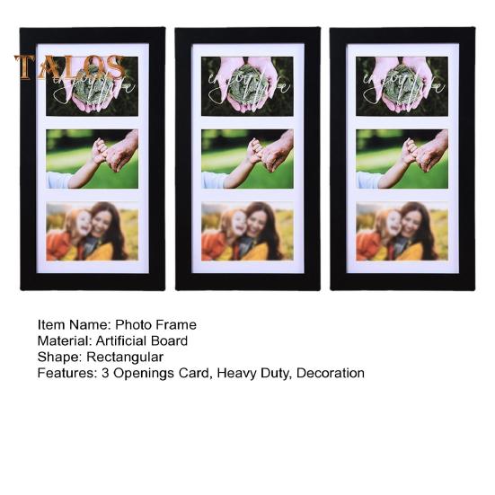 Wooden Photo Frame with 3 Openings Mat Home Office Wall Mount Horizontal Vertical Standing Desktop Decorative Collage Picture Display Frame