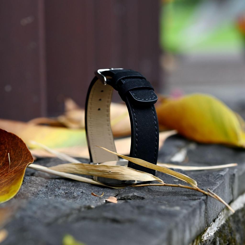 Ремешок для часов из кожи с быстросъемным креплением, 20 мм, пряжка из нубука [WOCCI] черный/черный