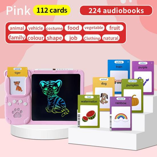 Learning Machine Interactive Flash Cards LCD Writing Tablet 255 Double-Sided Cards with Real Animal Vehicle Sounds Interactive Learning Toys