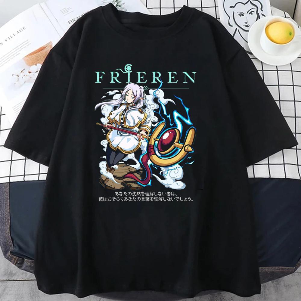 Frieren TShirt Unisex Cartoon Tshirt Short Sleeve Women Beyond Journeys End Anime Clothing TShirt Cotton Tees Top
