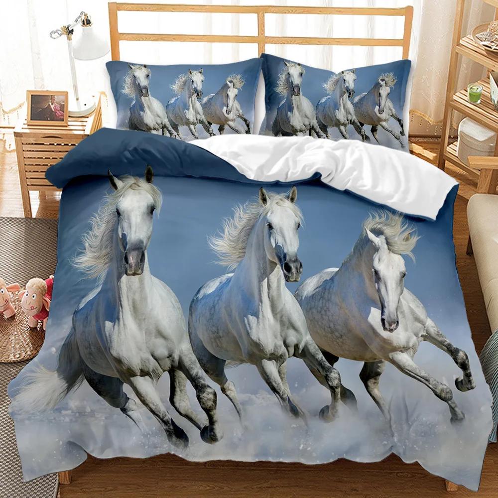 Комплект постельного белья с изображением лошади, бегущей по звездному небу, комплект постельного белья для взрослых с изображением животных, размер «королева», полиэстер, одеяло