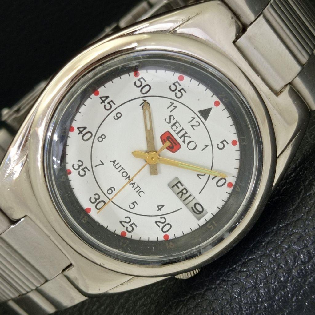 Б/У подлинные старинные автоматические мужские часы SEIKO 5 из Японии с белым циферблатом a433700-2