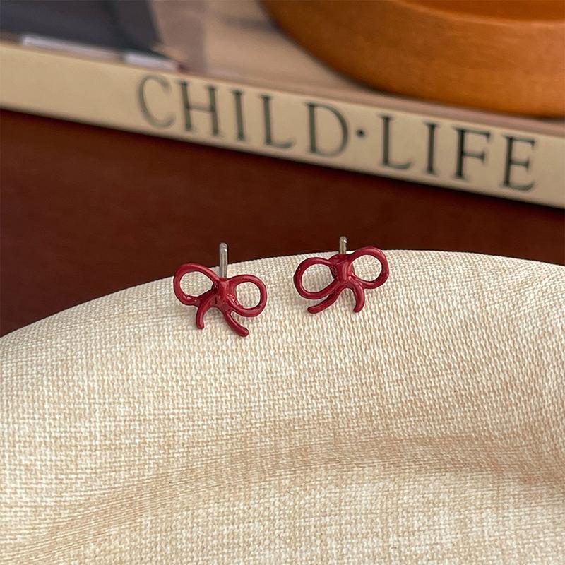 1 пара прекрасных нежных мини-сережек-гвоздиков с красным бантом для женщин и девочек, милые простые универсальные серьги, ювелирные аксессуары, подарки