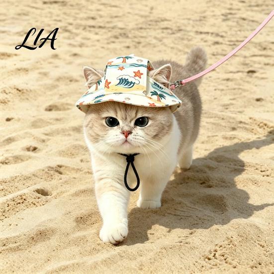 Adjustable Pet Headwear Cat Beach Hat, Summer Cap with Ear Holes, Hat for Outdoor Activities Sun Small Dogs Cats Protection
