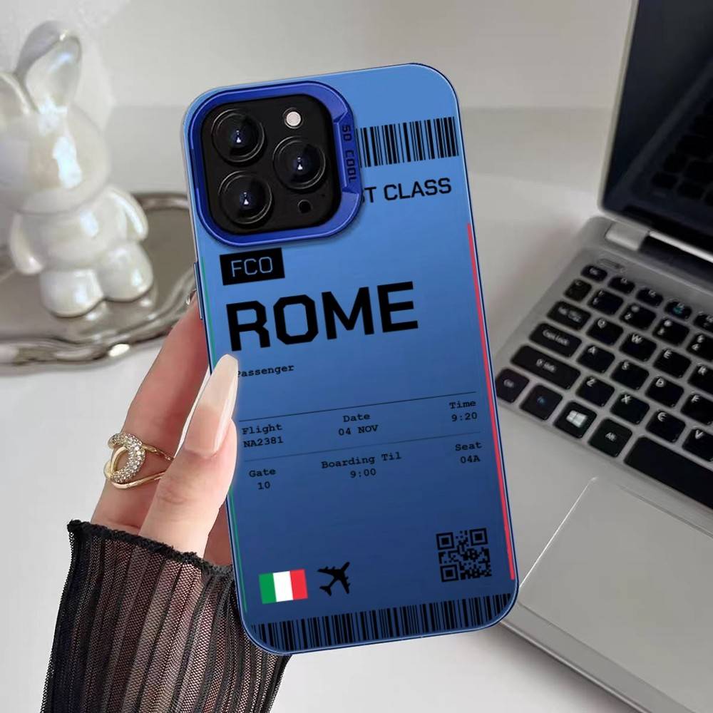 Италия Авиабилет Чехол для телефона iPhone 16 15 14 13 12 11 Plus Pro Max разноцветный Лазерный Аврора Ударопрочный Funda Чехол