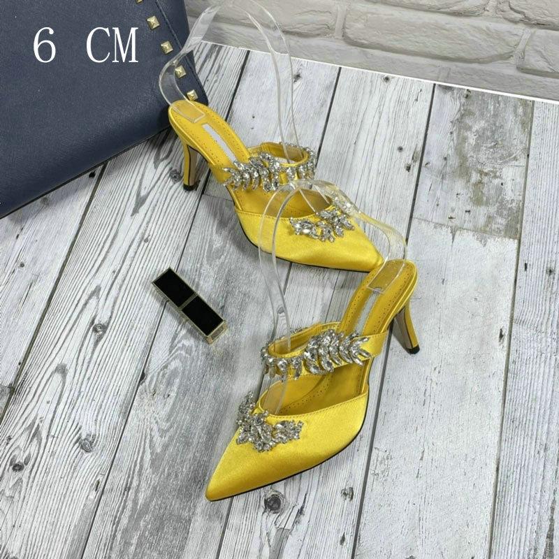 Модные Роскошные Хрустальные Туфли-Слиперы Пшеничное Ухо Стразы Остроносые Босоножки Верх из Шелка и Сатина Высокий Каблук Слиперы Женские