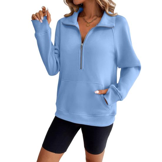 Women's Sweatshirts Half Zip Long Sleeve Lapel Sweater Casual Pullover Top with Pocket Autumn Loose Clothes