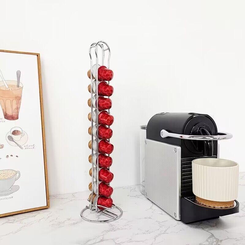 Suit Nespresso Coffee Pods Holder 20 Pod Gold Coffee Capsules Rotating Rack Coffee Capsule Stand Storage Shelve Organization for Home