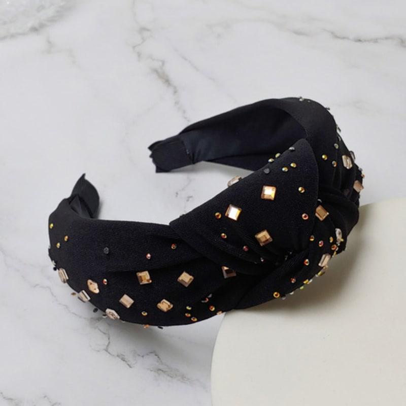 LALA Повязка для волос с узлом и драгоценными камнями - Черный