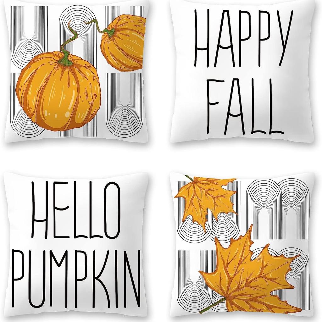 European and American Thanksgiving Decorative Pillow Cover Fashion Cartoon Autumn Harvest Pumpkin Letter Sunflower Print Pillow Pillow Cover