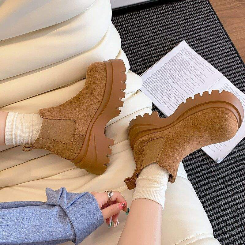 Versatile Chelsea Short Boots Women's Single Boots 2025 Autumn New Thick-soled Heightened 7CM Small Martin Boots