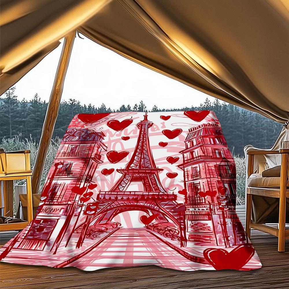 1pc Eiffel Tower, Paris Outdoor Blanket - Lightweight Flannel Throw For Travel, Camping, Livingroom, Couch, Chair yy251114220