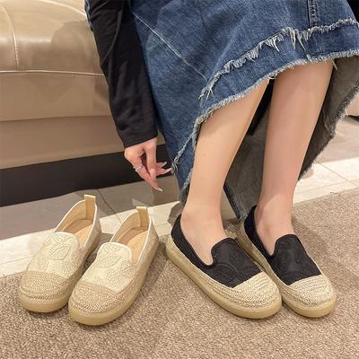 Женские туфли-лодочки на одной педали, весна 2025, новые, льняные плетеные повседневные универсальные парусиновые туфли на плоской подошве, детские