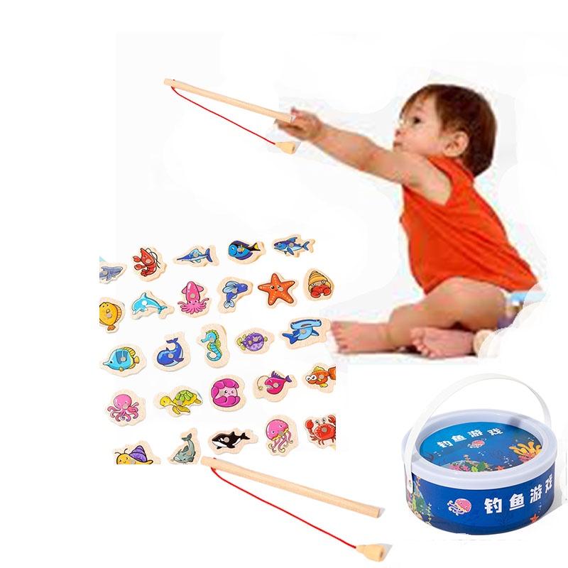 Educational Wooden Magnetic Fishing Game For Children Ocean Animal Cognition And Parent-child Interactive Toy
