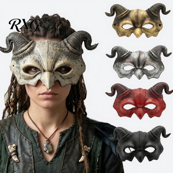 Horned Demon Mask Halloween Ram Horn Mask, Horror Devil Half Face Gothic Lightweight Masquerade for Cosplay Costume Party Foam