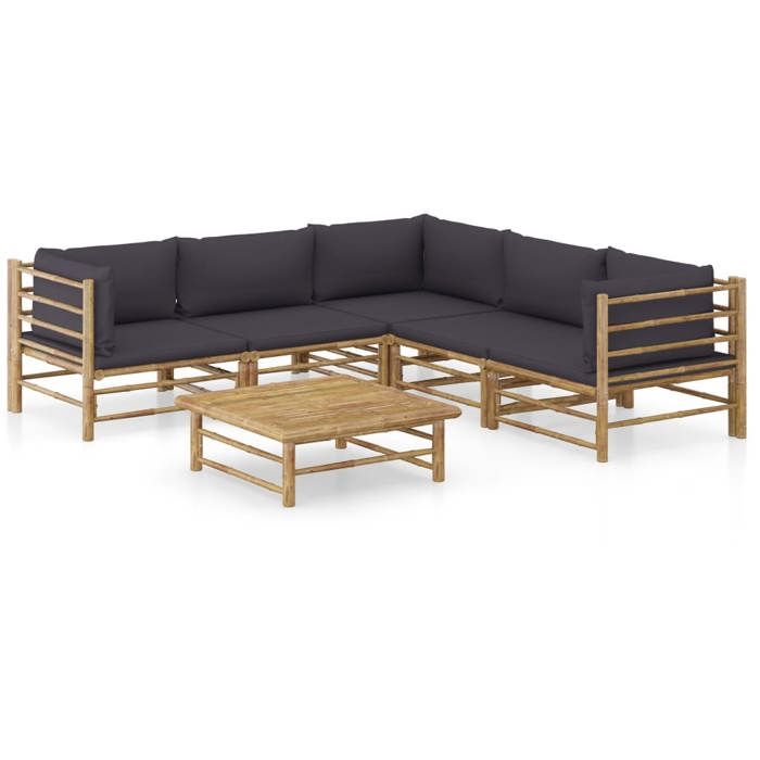 Maison Exclusive - Salon de jardin 6 pcs avec coussins gris foncé bambou