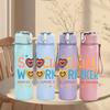 1PC Social Worker Heart Color Letter 750ml Color Plastic Sports Water Bottle Leakproof Flip Straw Lid Suitable for Sports Office Home Use