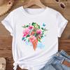 (Азиатский размер) Женская модная футболка с круглым вырезом, акварелью и сладким цветком, одежда, футболка с принтом, женские футболки с короткими рукавами и графикой
