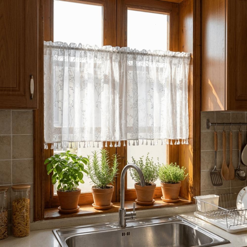 Sheer Voile Cafe Curtains Pastoral Style Cabinet Curtains Room Partition Curtain Kitchen Door
