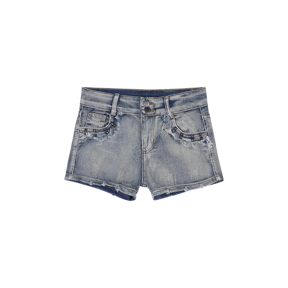Женские джинсовые шорты с низкой посадкой и заклепками - Ретро, Сексуальные и Универсальные