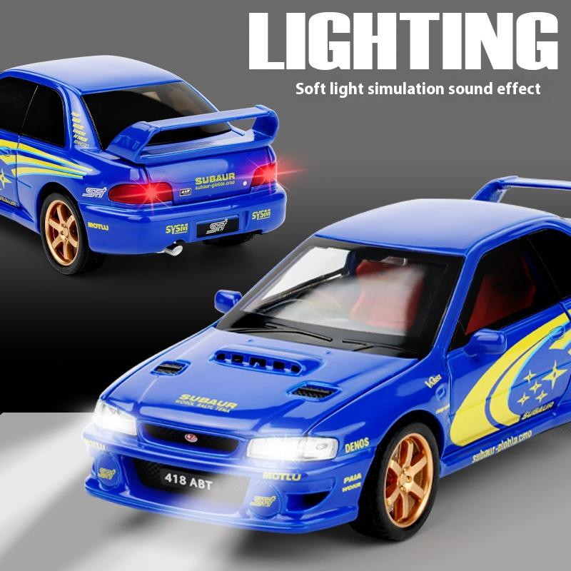 1/32 Scale Subaru Impreza Rally Alloy Racing Model Open Door Desk Ornament Sound Light Children's Toys Boy Gift