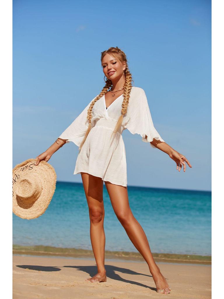 Сексуальное мини-платье без спины, однотонное, солнцезащитное, пляжное