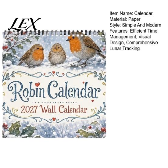 Traditional Chinese Monthly Planner 2027 Bird Wall Calendar, 12-Month for Home Office Kitchen, Festival Event Supplies with Beautifully Illustrated