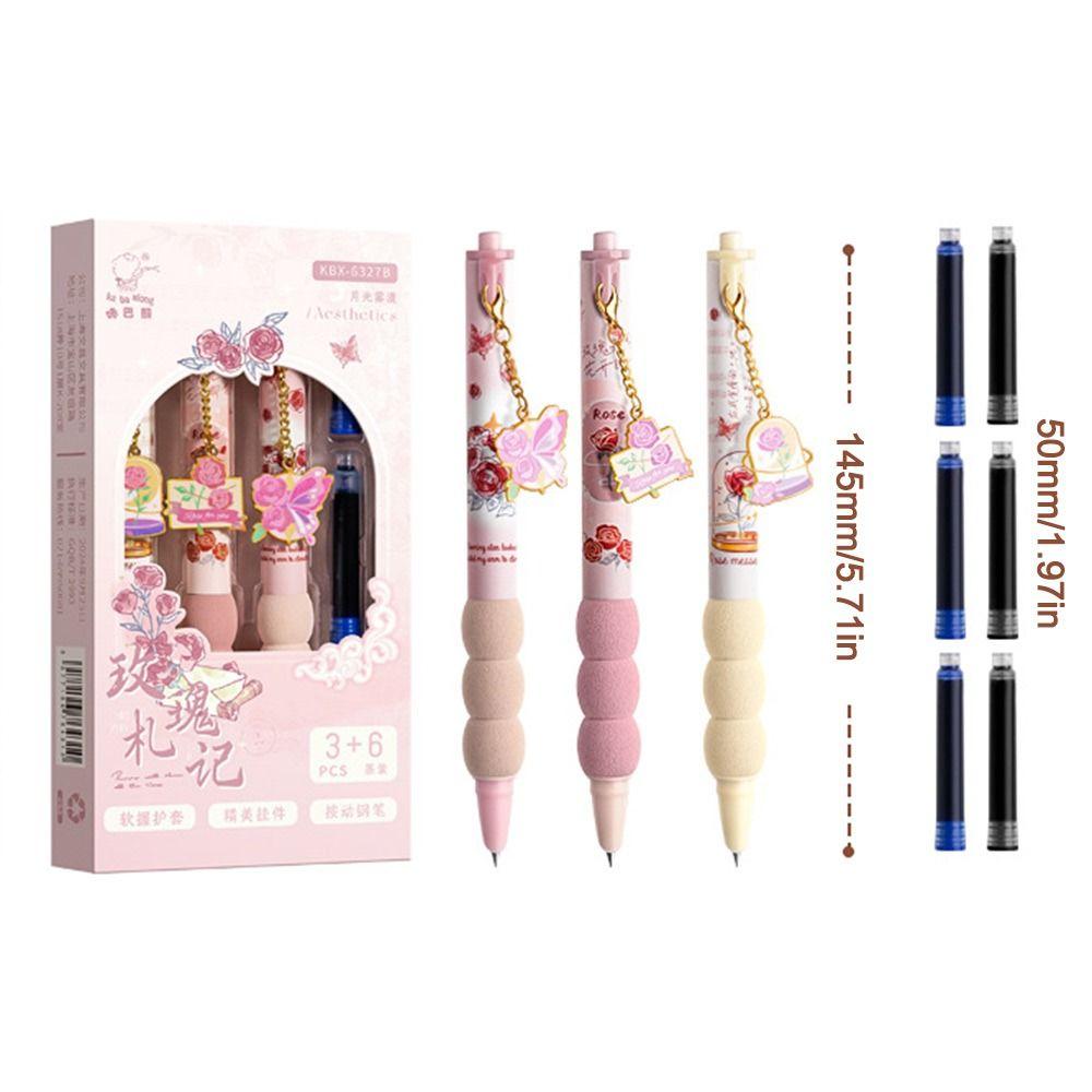3Pcs/lot with Pendant Pen Push-action Ink Sac Pens Durable Fountain Pen