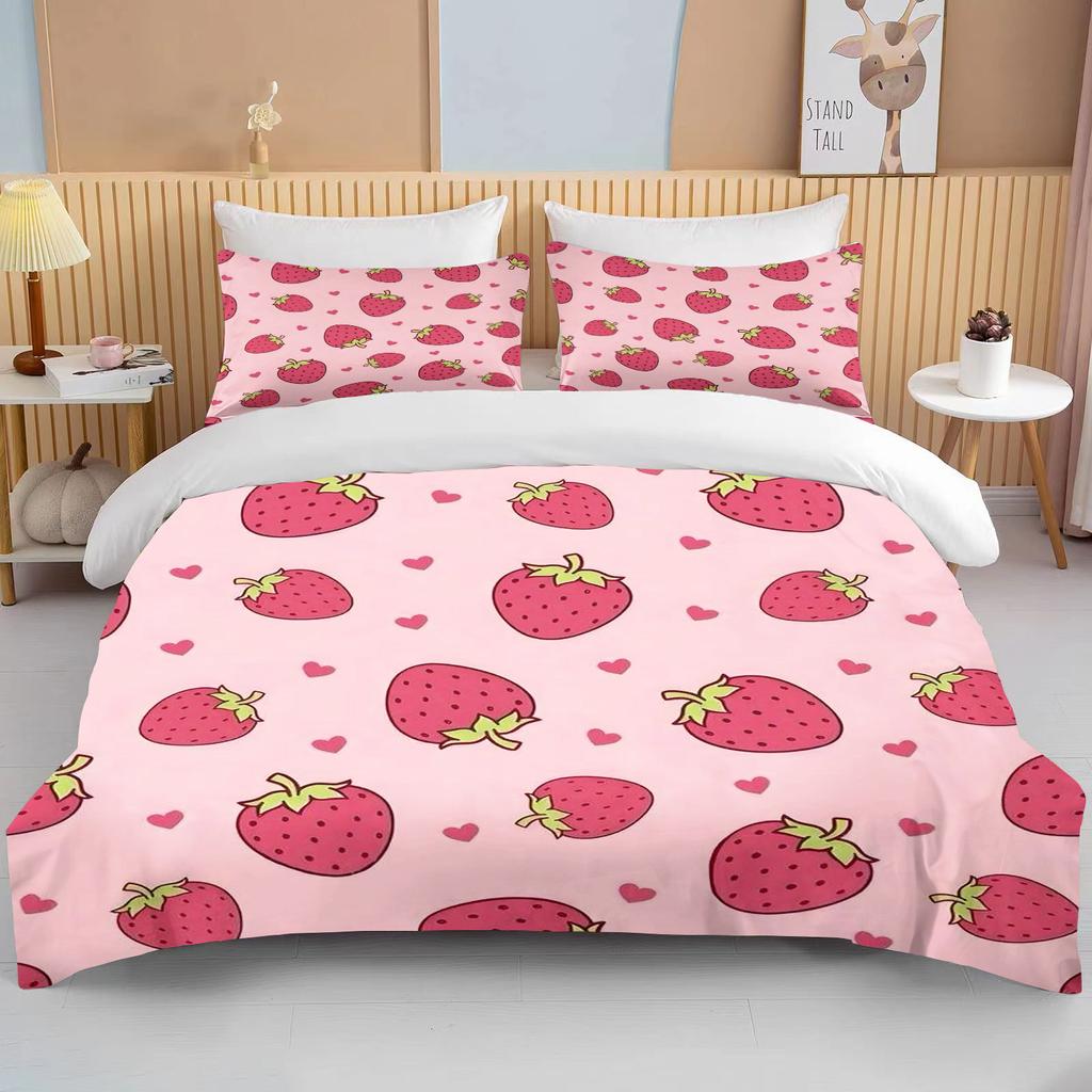 Sweet Strawberry Print Bedding Set Duvet Cover 1 Duvet Cover 2 Pillowcases Adult and Kids Bedding Set Luxury Queen Bedding Set