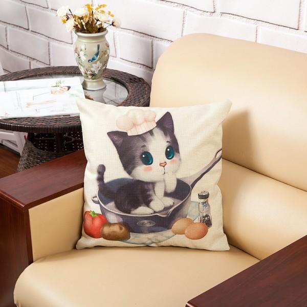 Cute Cat Pillow Case Lovely Cartoon Kitty Home Sofa Decorative Cushion Cover Cotton Linen Almofada Cojines Decorativos Pillowcas