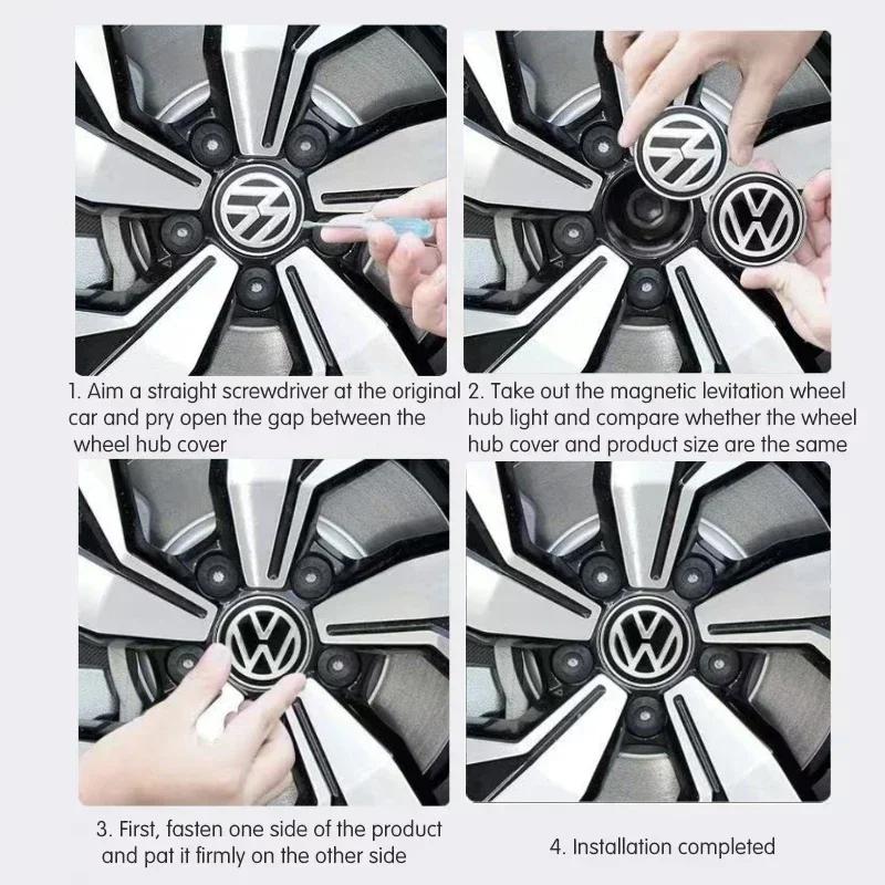 VW New VW 4pcs Hub Led Lights Cap Car Floating Illumination Wheel Center Covers Caps For Volkswagen golf4/6/7 toutan passat ti