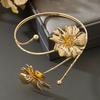 Elegant Sexy Floral Open Cuff Bracelet Bangle for Women Vintage Enamel Glaze Craft Flower Open Arm Bracelet Party Jewelry Gift