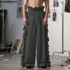 Autumn Men Casual High Elastic Waist Ruffled Hem Corduroy Trousers Long Straight Pants