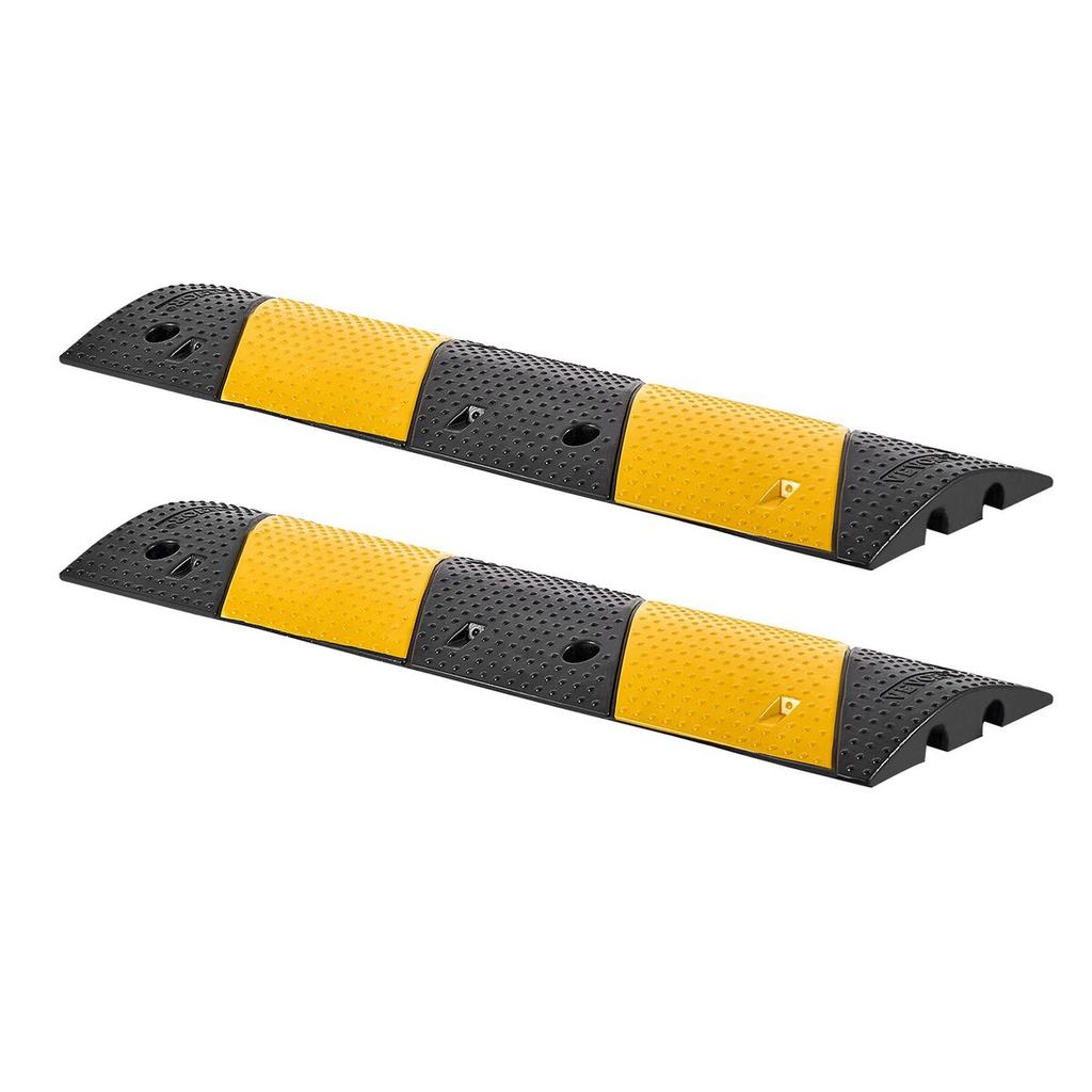 1000MM Rubber Speed Bump, 2 Pack, 2 Channel Heavy Duty Traffic Speed Hump, 9,979 kg/Axle Load Capacity, Cable Protector Ramp with Expansion Screws,
