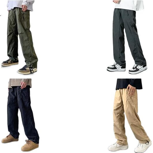 Homlean American Retro Cargo Pants for Men, Spring And Summer Trendy Straight-Leg Wide-Leg Casual Trousers HF01 Black Size M