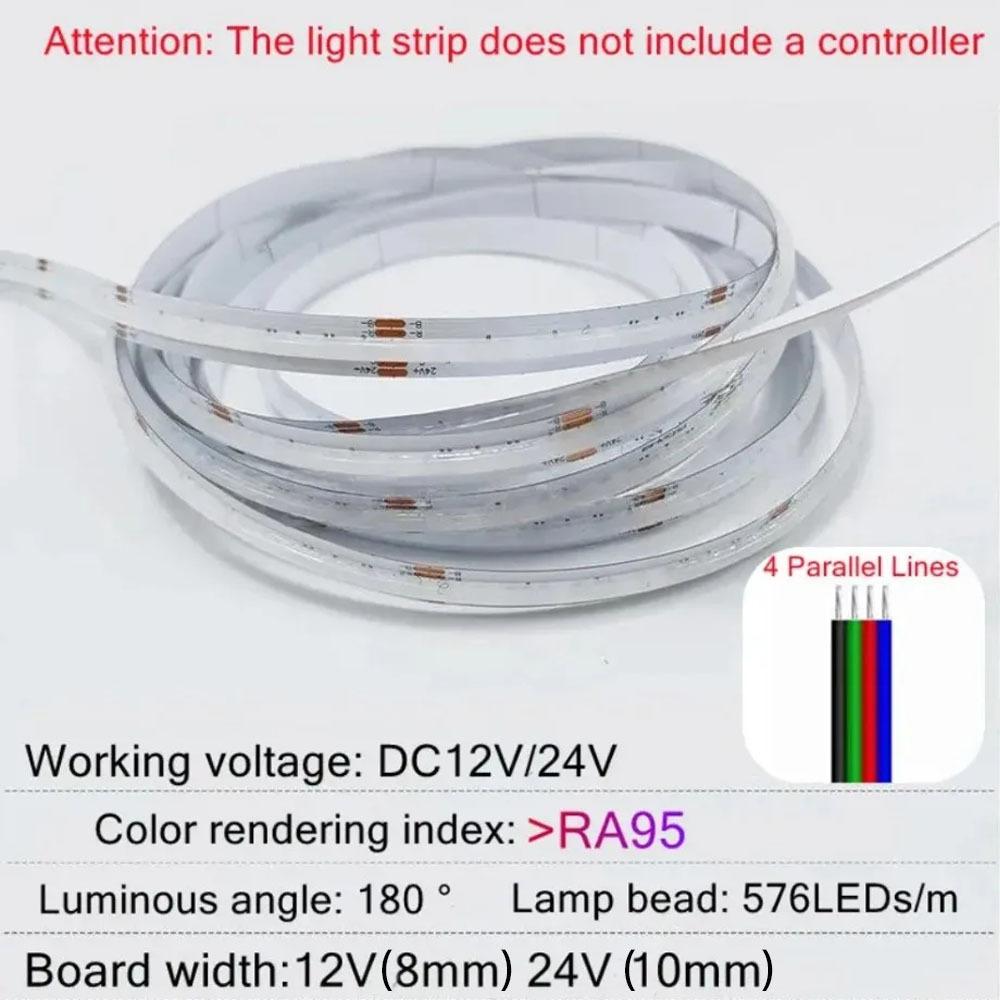 8 мм/10 мм RA95 Гибкая COB светодиодная лента высокой плотности RGB светодиодная лента DC12V/24V для освещения для украшения гостиной 576 светодиодов/м
